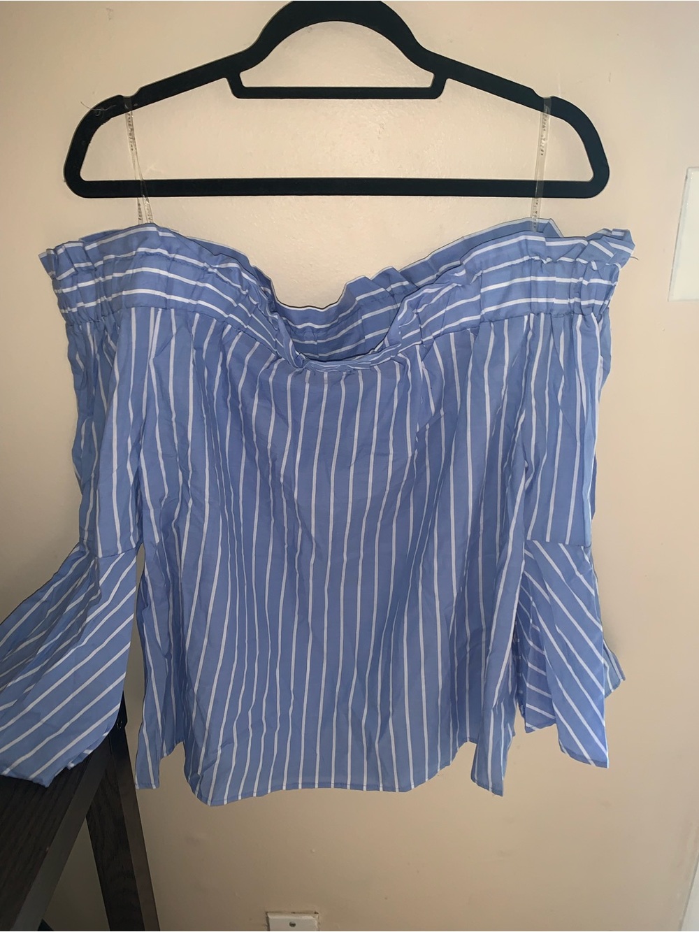 Haute Monde Light Blue and White Striped Off-Shoulder Tunic